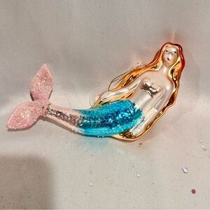 Blown Glass Fancy Glass Mermaid Christmas Tree Ornament 6”